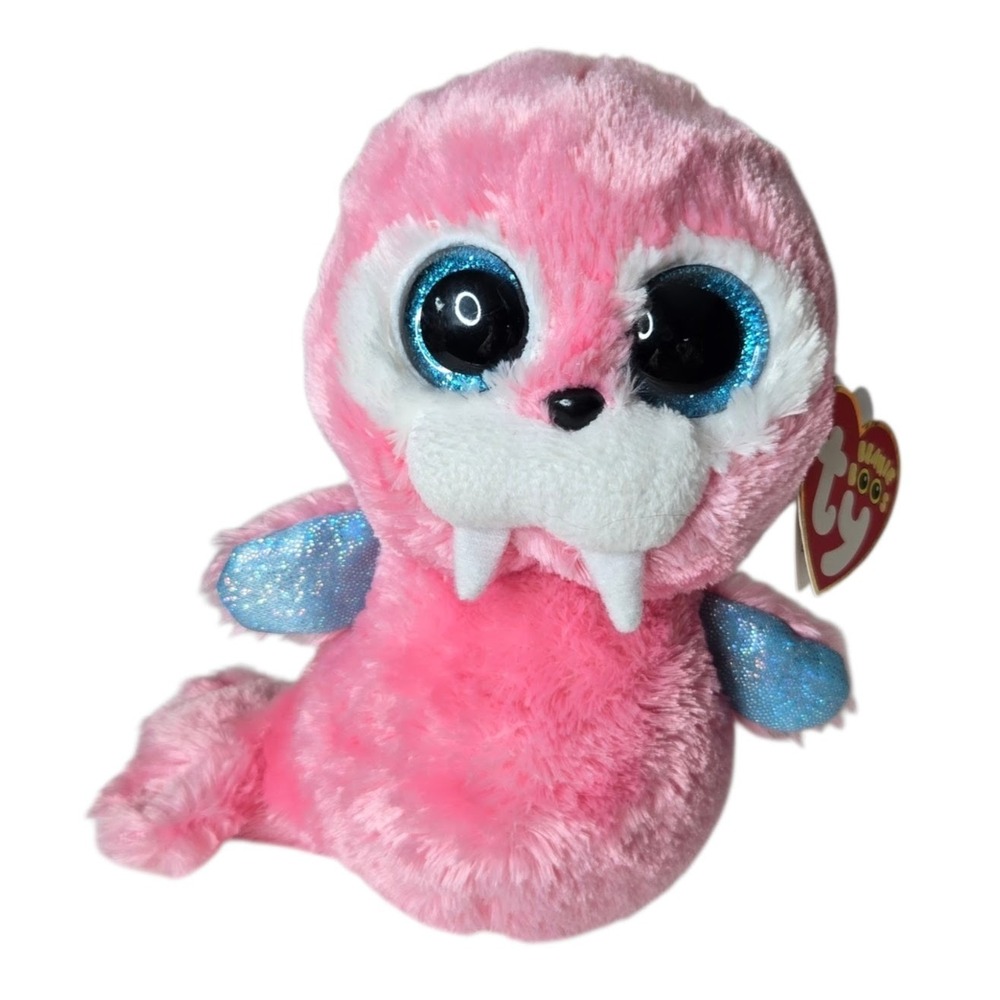 Ty Tusk Walrus Beanie Boos Plush Size 6" NWT Ocean Animal Zoo Pink Glitter Eyes